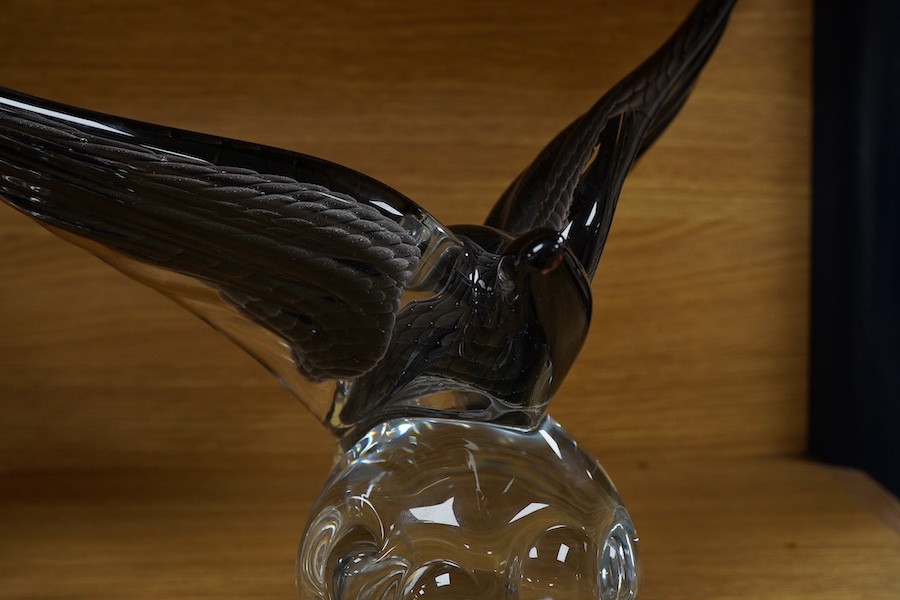 A signed Swedish Art glass bird and another, 28cm tall